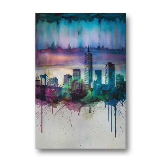 Boston Skyline in Watercolor - Canvas Wall Art - Front