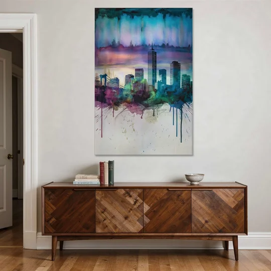 Boston Skyline in Watercolor - Canvas Wall Art - Coffee Table - 40x60