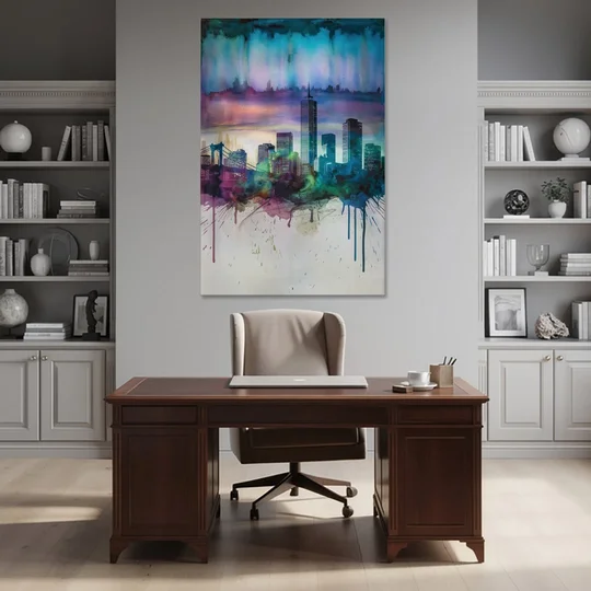 Boston Skyline in Watercolor - Canvas Wall Art - Office - 40x60