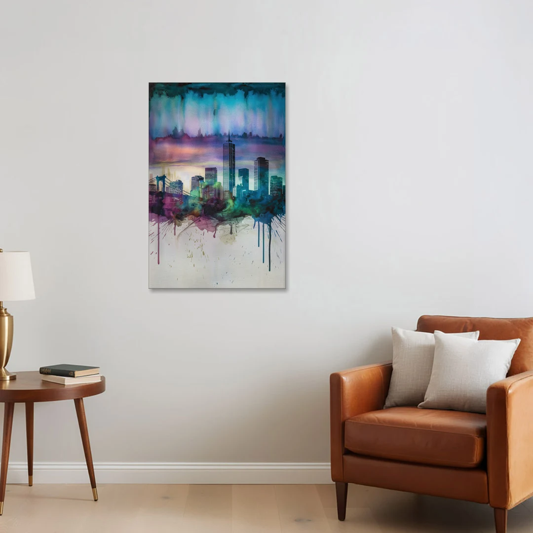 Boston Skyline in Watercolor - Canvas Wall Art - Sofa - 24x36