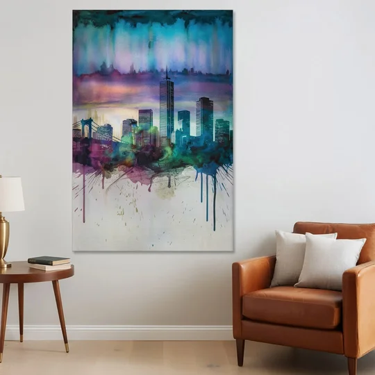 Boston Skyline in Watercolor - Canvas Wall Art - Sofa - 40x60
