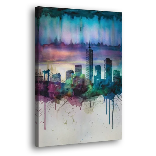 Boston Skyline in Watercolor - Canvas Wall Art - Side