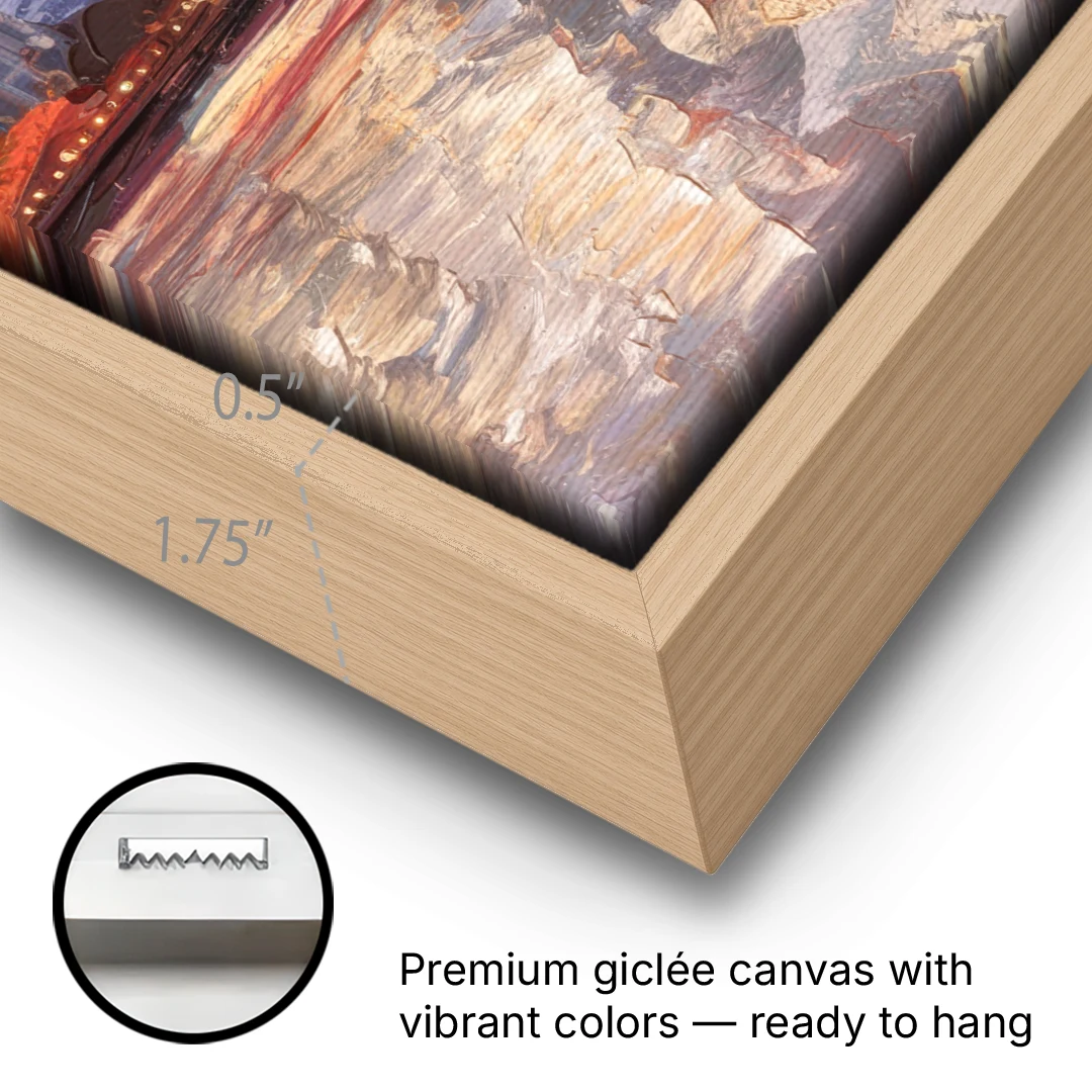 Boston Skyline with Fall Colors - Oak Framed Canvas Wall Art - Gallery Wrap Corner