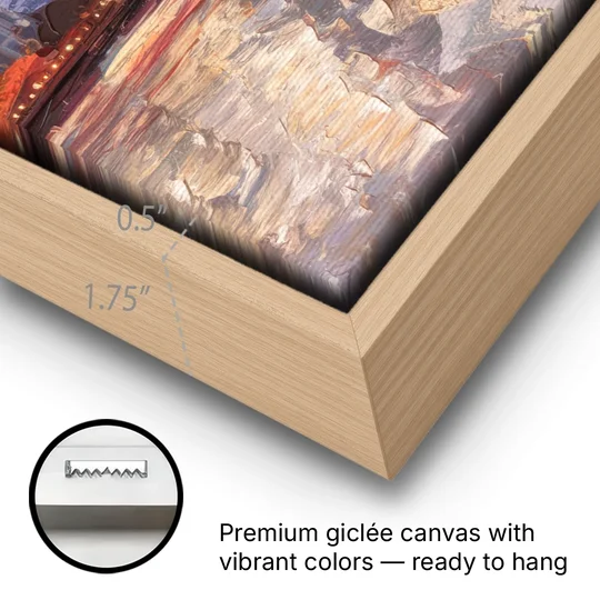 Boston Skyline with Fall Colors - Oak Framed Canvas Wall Art - Gallery Wrap Corner