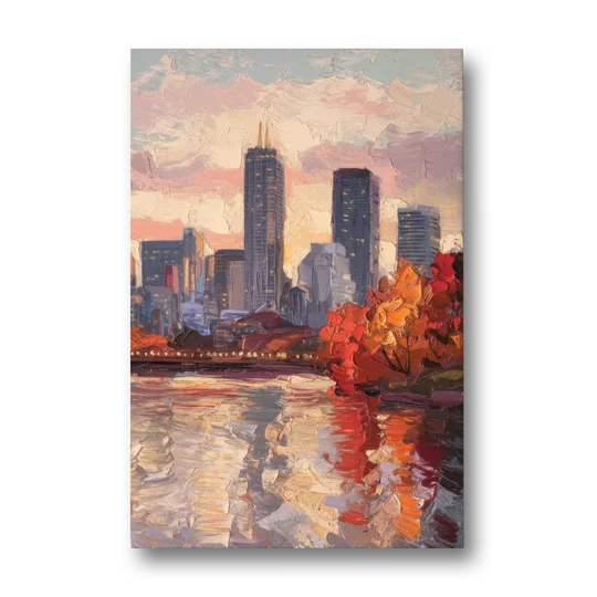 Boston Skyline with Fall Colors - Canvas Wall Art - Front