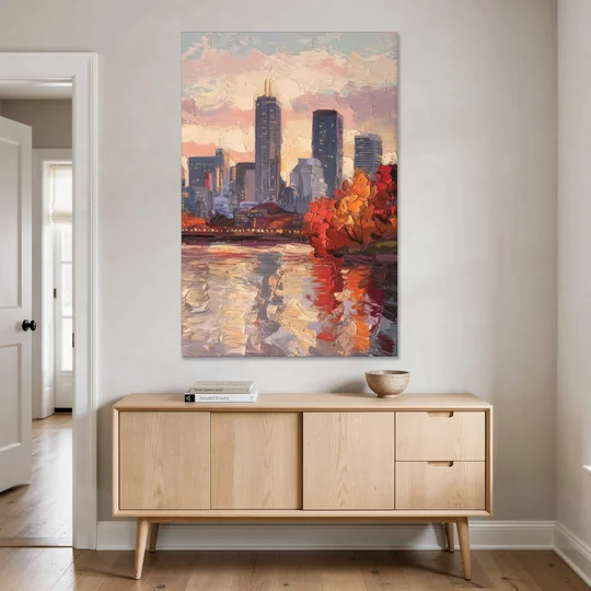 Boston Skyline with Fall Colors - Canvas Wall Art - Coffee Table - 40x60