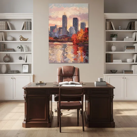 Boston Skyline with Fall Colors - Canvas Wall Art - Office - 40x60