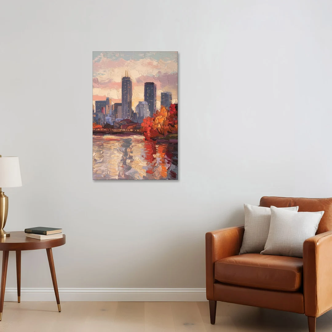 Boston Skyline with Fall Colors - Canvas Wall Art - Sofa - 24x36