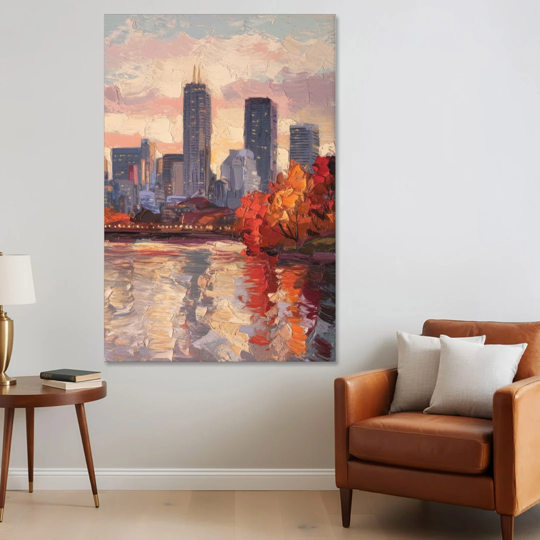 Boston Skyline with Fall Colors - Canvas Wall Art - Sofa - 40x60
