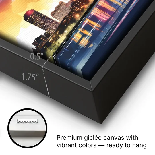 Boston Skyline With Fireworks - Black Framed Canvas Wall Art - Gallery Wrap Corner