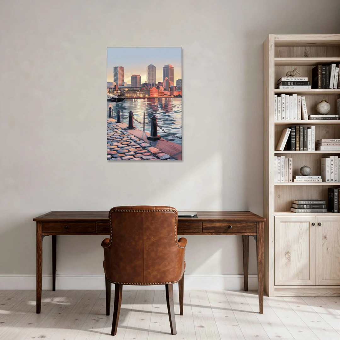 Boston Waterfront Serenity - Canvas Wall Art - Office - 24x36