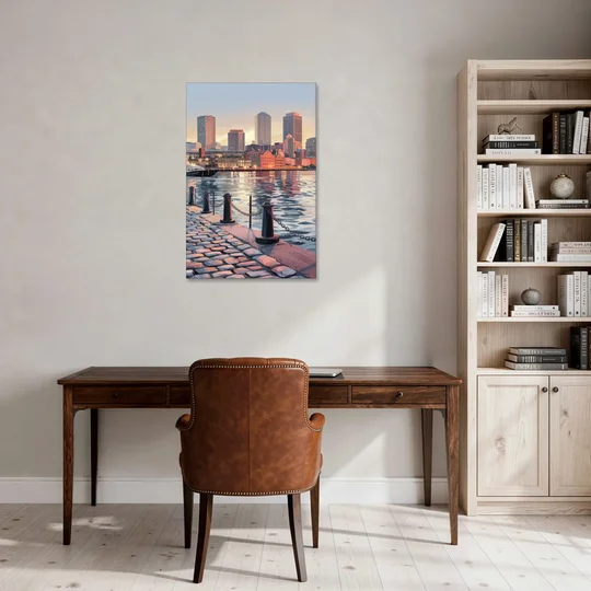 Boston Waterfront Serenity - Canvas Wall Art - Office - 24x36