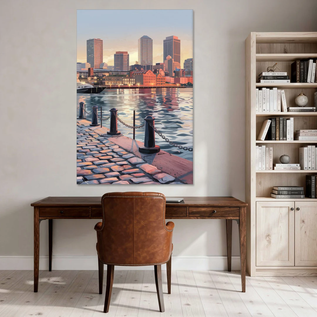 Boston Waterfront Serenity - Canvas Wall Art - Office - 40x60