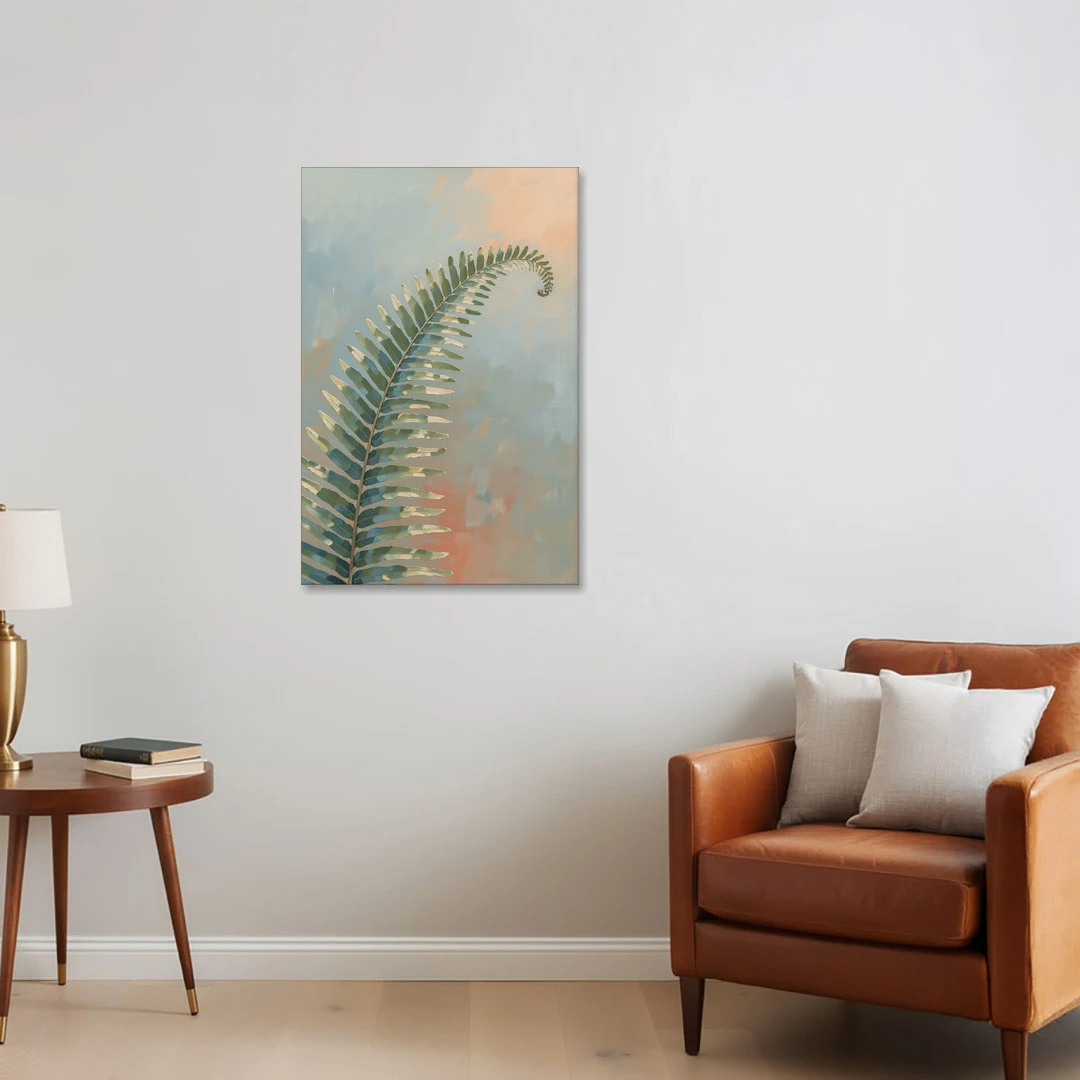 Botanical Arching Fern Frond in Early Light - Canvas Wall Art - Sofa - 24x36