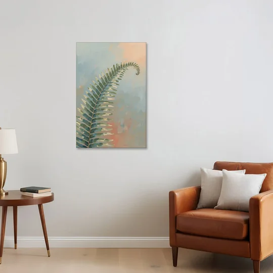 Botanical Arching Fern Frond in Early Light - Canvas Wall Art - Sofa - 24x36