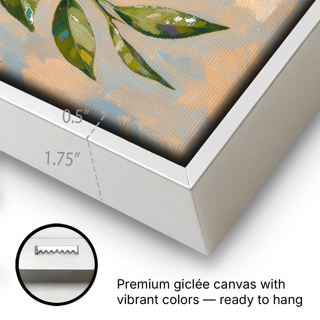 Botanical Art Prints Clementine Branch in Bloom - White Framed Canvas Wall Art - Gallery Wrap Corner