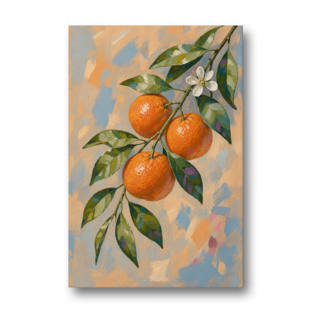 Botanical Art Prints Clementine Branch in Bloom - Canvas Wall Art - Front