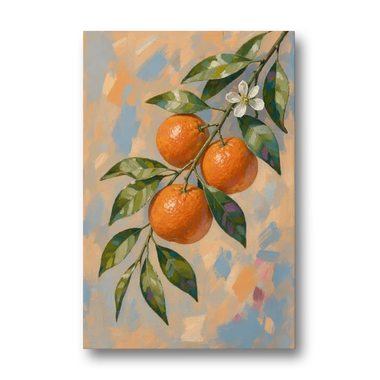 Botanical Art Prints Clementine Branch in Bloom - Canvas Wall Art - Front