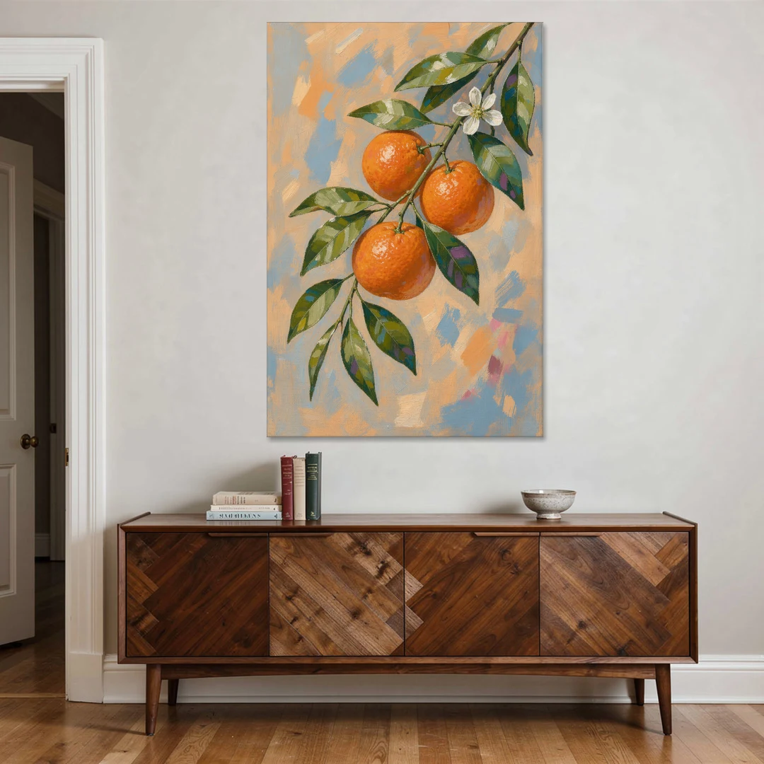 Botanical Art Prints Clementine Branch in Bloom - Canvas Wall Art - Coffee Table - 40x60