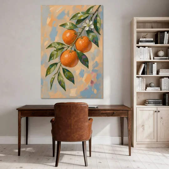 Botanical Art Prints Clementine Branch in Bloom - Canvas Wall Art - Office - 40x60