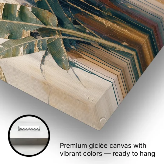 Botanical Gilded Monstera and Banana Leaves for the Bathroom - Canvas Wall Art - Gallery Wrap Corner