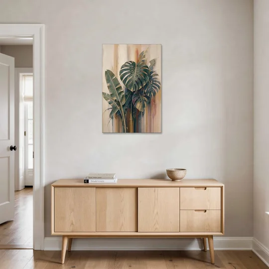 Botanical Gilded Monstera and Banana Leaves for the Bathroom - Canvas Wall Art - Coffee Table - 24x36
