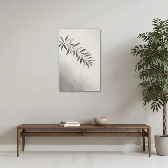 Botanical Paintings Olive Branch in Soft Grey - Canvas Wall Art - Coffee Table - 24x36