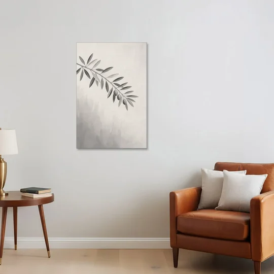 Botanical Paintings Olive Branch in Soft Grey - Canvas Wall Art - Sofa - 24x36