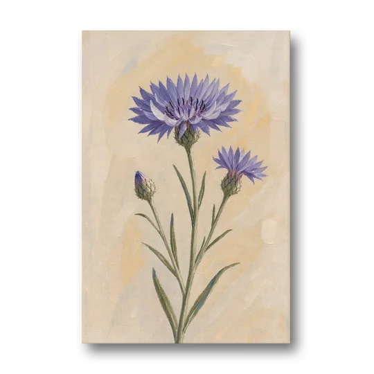 Botanical Wall Art Set of 3 with Wild Cornflower - Canvas Wall Art - Front