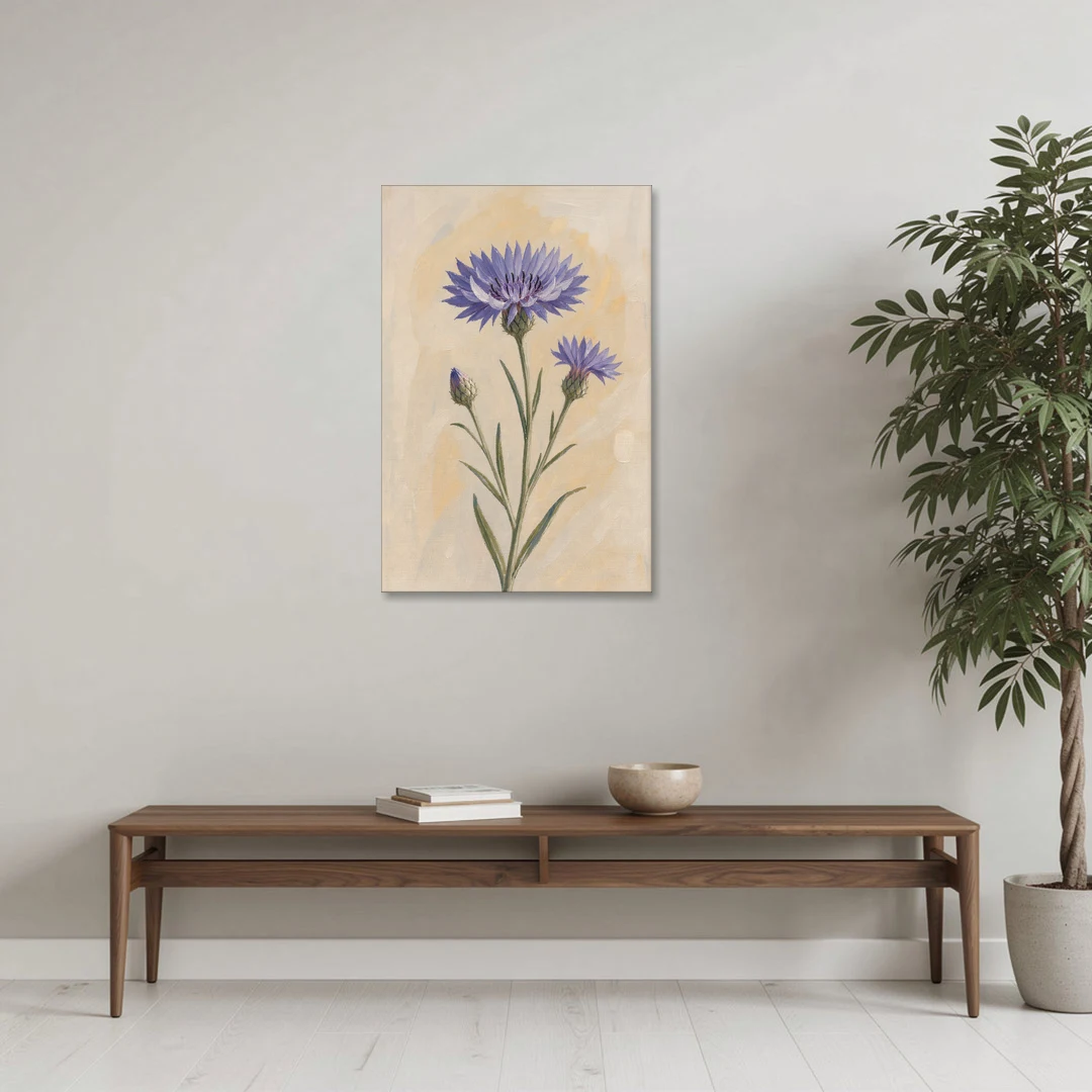 Botanical Wall Art Set of 3 with Wild Cornflower - Canvas Wall Art - Coffee Table - 24x36