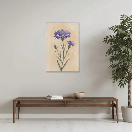 Botanical Wall Art Set of 3 with Wild Cornflower - Canvas Wall Art - Coffee Table - 24x36