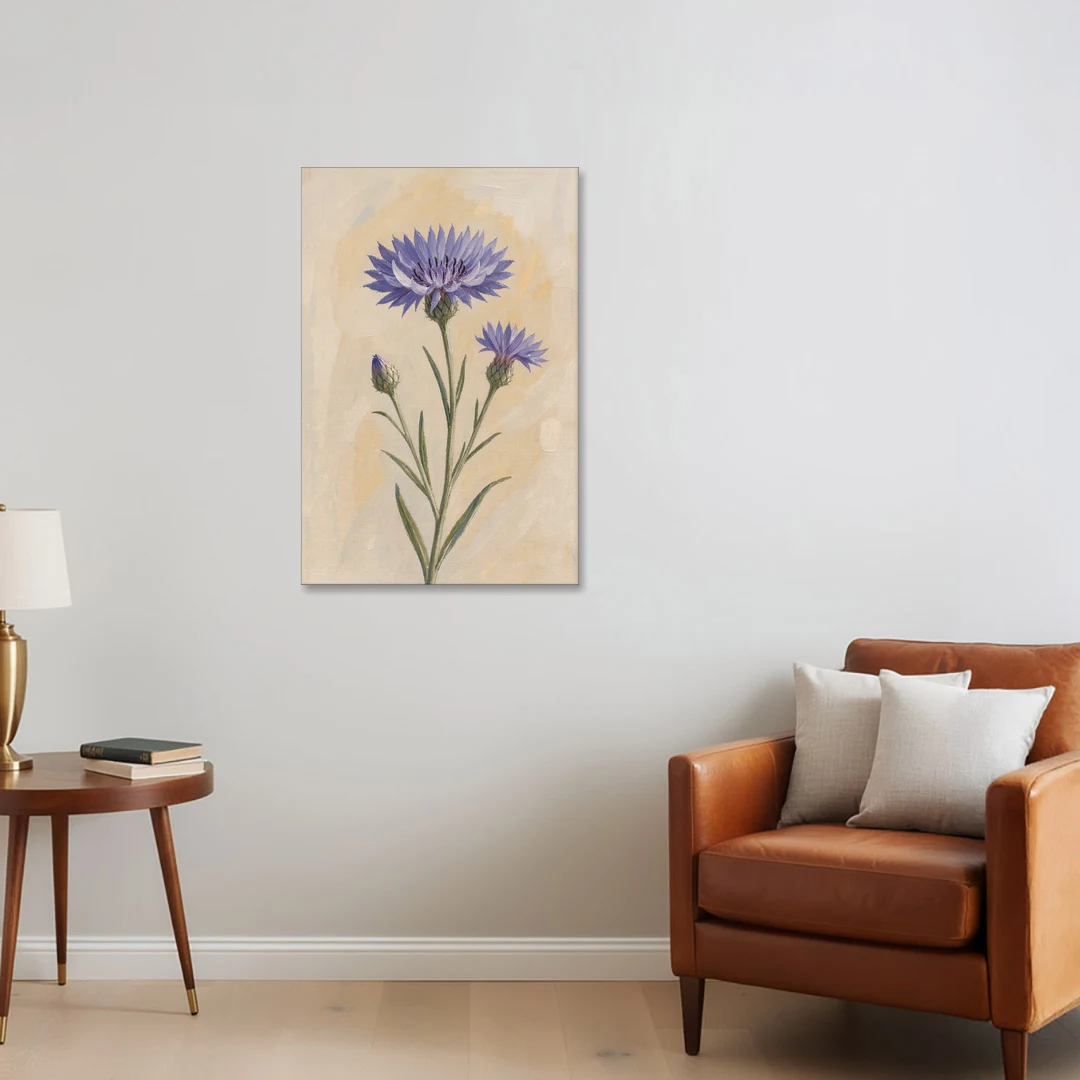 Botanical Wall Art Set of 3 with Wild Cornflower - Canvas Wall Art - Sofa - 24x36