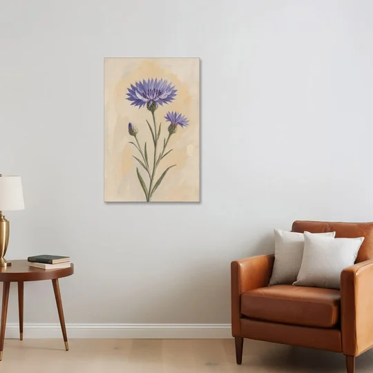 Botanical Wall Art Set of 3 with Wild Cornflower - Canvas Wall Art - Sofa - 24x36