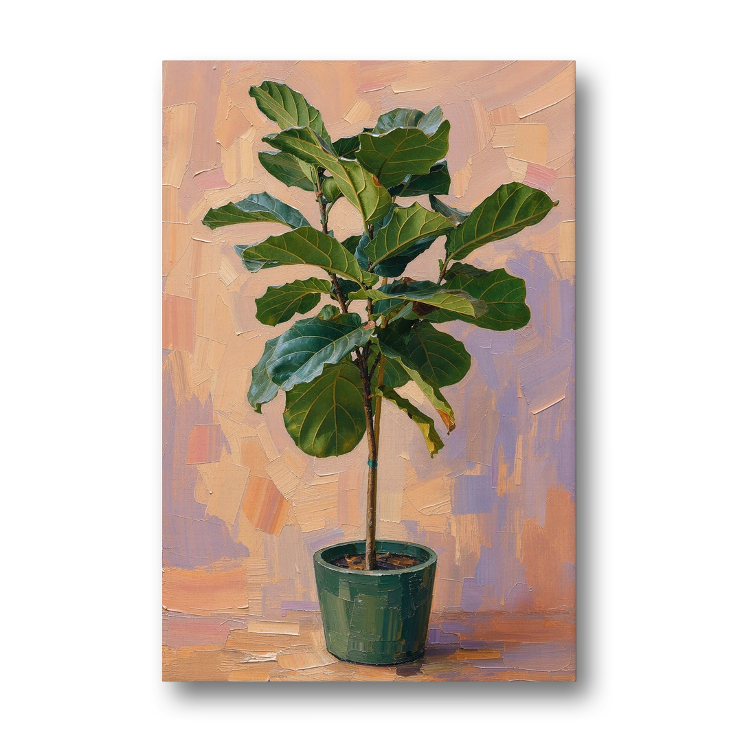 Botanical Young Fiddle-Leaf Fig in Green Pot - Canvas Wall Art - Front