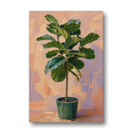 Botanical Young Fiddle-Leaf Fig in Green Pot - Canvas Wall Art - Front
