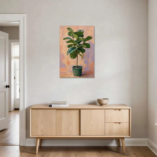 Botanical Young Fiddle-Leaf Fig in Green Pot - Canvas Wall Art - Coffee Table - 24x36