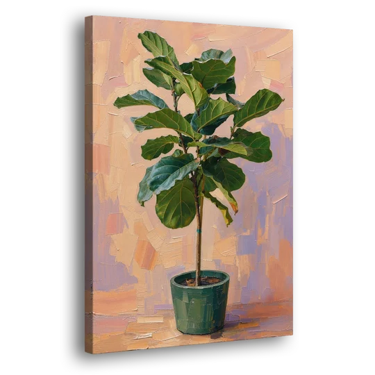 Botanical Young Fiddle-Leaf Fig in Green Pot - Canvas Wall Art - Side
