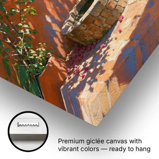 Bougainvillea Wall Art Over a Courtyard Well - Canvas Wall Art - Gallery Wrap Corner