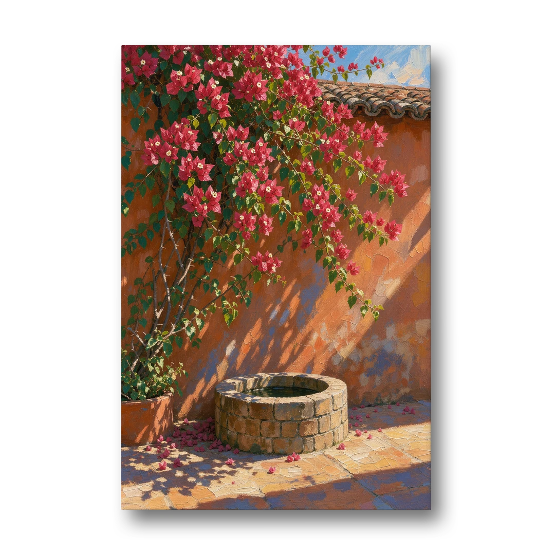 Bougainvillea Wall Art Over a Courtyard Well - Canvas Wall Art - Front