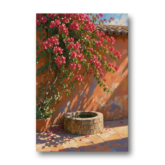 Bougainvillea Wall Art Over a Courtyard Well - Canvas Wall Art - Front
