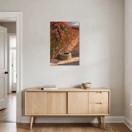 Bougainvillea Wall Art Over a Courtyard Well - Canvas Wall Art - Coffee Table - 24x36