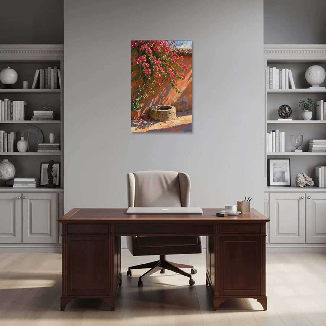 Bougainvillea Wall Art Over a Courtyard Well - Canvas Wall Art - Office - 24x36