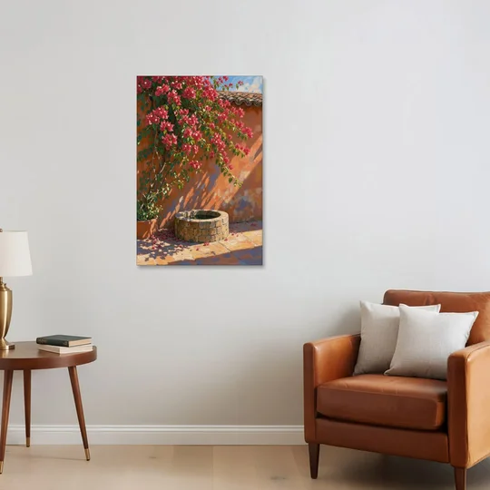 Bougainvillea Wall Art Over a Courtyard Well - Canvas Wall Art - Sofa - 24x36