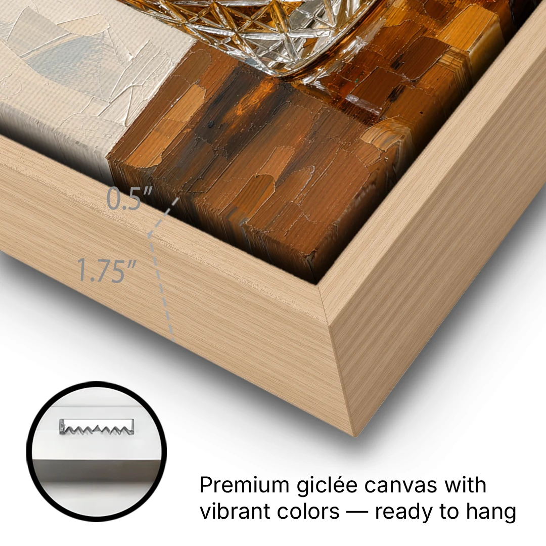 Bourbon Old Fashioned in Cut Crystal - Oak Framed Canvas Wall Art - Gallery Wrap Corner