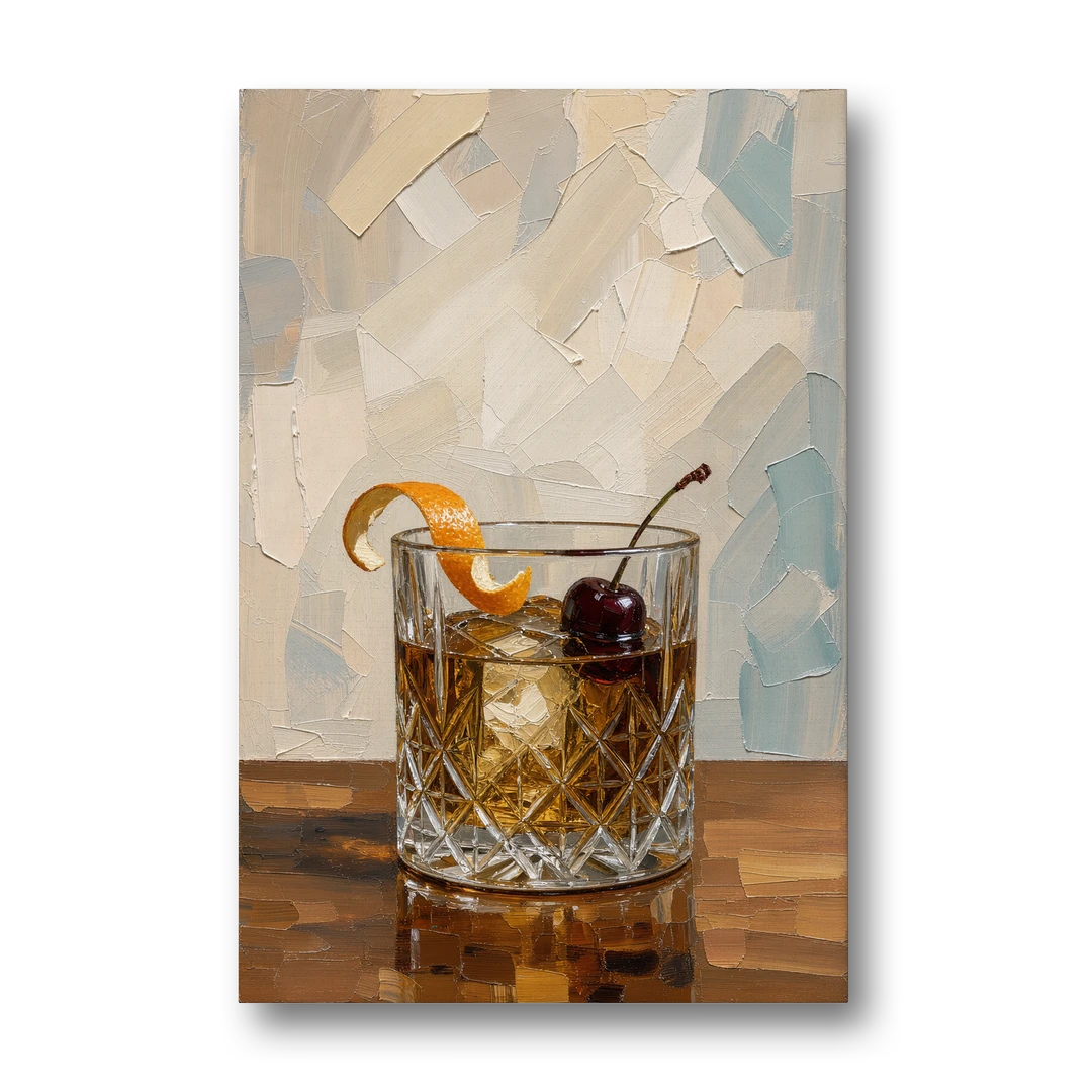 Bourbon Old Fashioned in Cut Crystal - Canvas Wall Art - Front