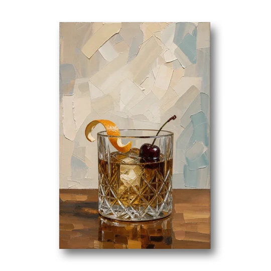 Bourbon Old Fashioned in Cut Crystal - Canvas Wall Art - Front