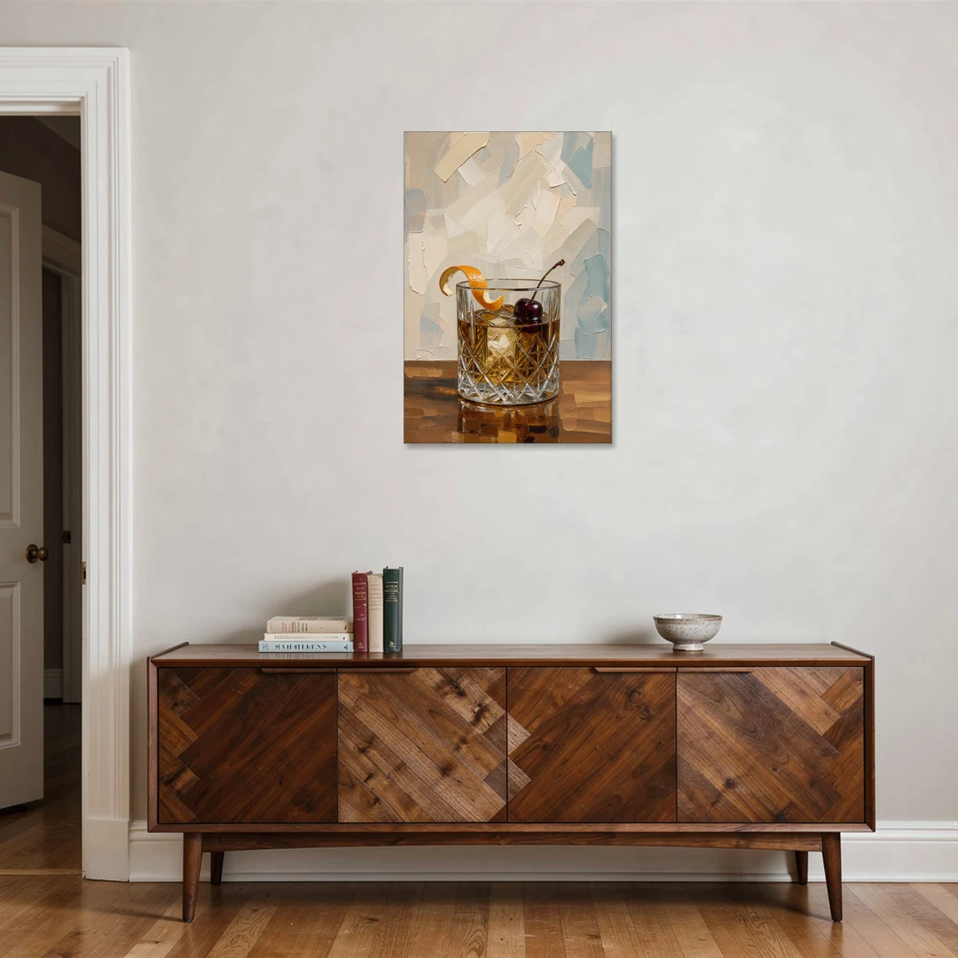 Bourbon Old Fashioned in Cut Crystal - Canvas Wall Art - Coffee Table - 24x36