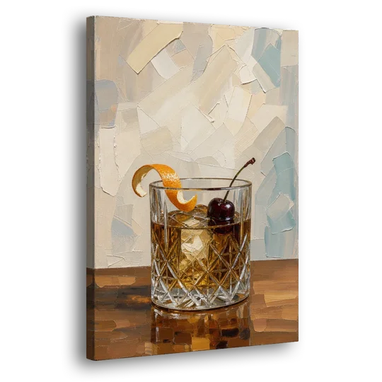 Bourbon Old Fashioned in Cut Crystal - Canvas Wall Art - Side