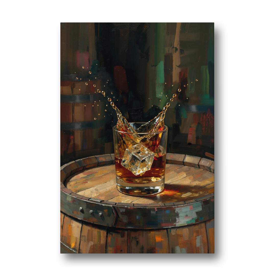 Bourbon Painting with an Ice Cube Splash - Canvas Wall Art - Front