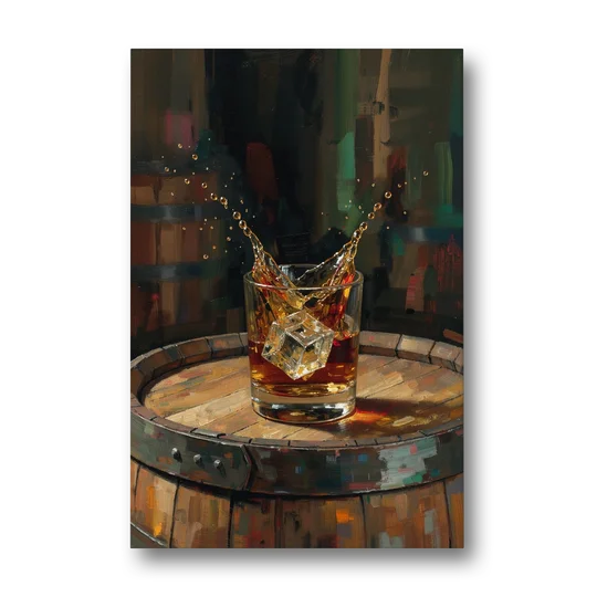 Bourbon Painting with an Ice Cube Splash - Canvas Wall Art - Front